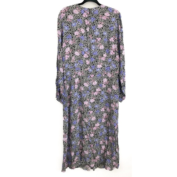 NWT Loft Floral Ruched Long Sleeve Midi Dress, Black Pink Blue - Size‎ 18 - Picture 6 of 10